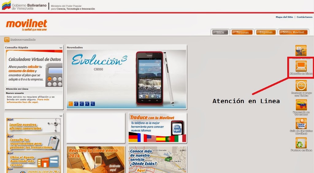 Portal principal de Movilnet Portal principal de Movilnet