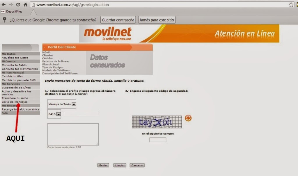 Adentro del portal de Atencion en Linea Adentro del portal de Atencion en Linea