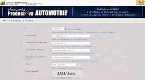 Planilla de registro en Venezuela Productiva Automotriz