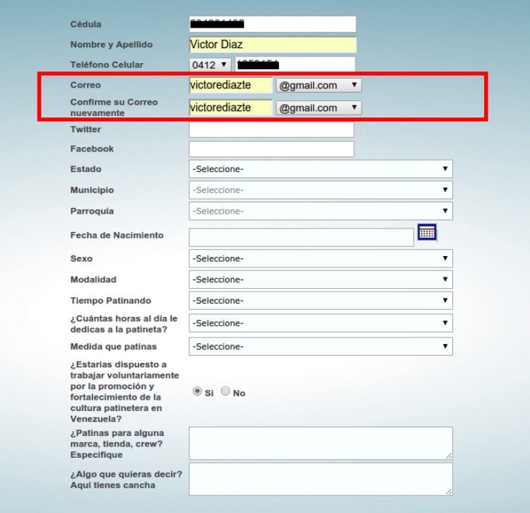 Proceso de registro 1