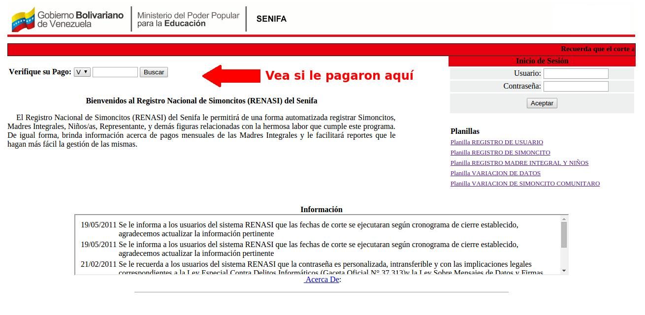 Pagina del SENIFA