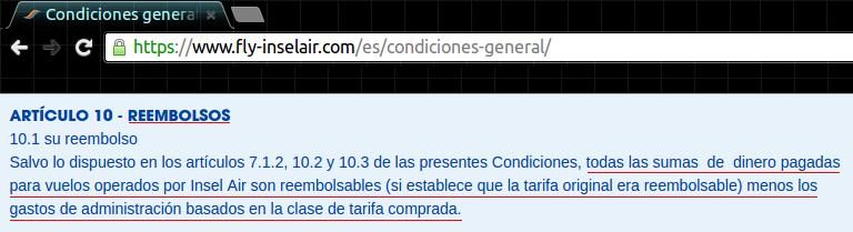 Insel Air Condiciones para Reembolso Venezuela