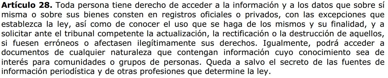 Articulo 28 de la Constitución de la República Bolivariana de Venezuela